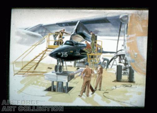 SECURING X-15 TO B-52 MOTHER SHIP BLDG - 800